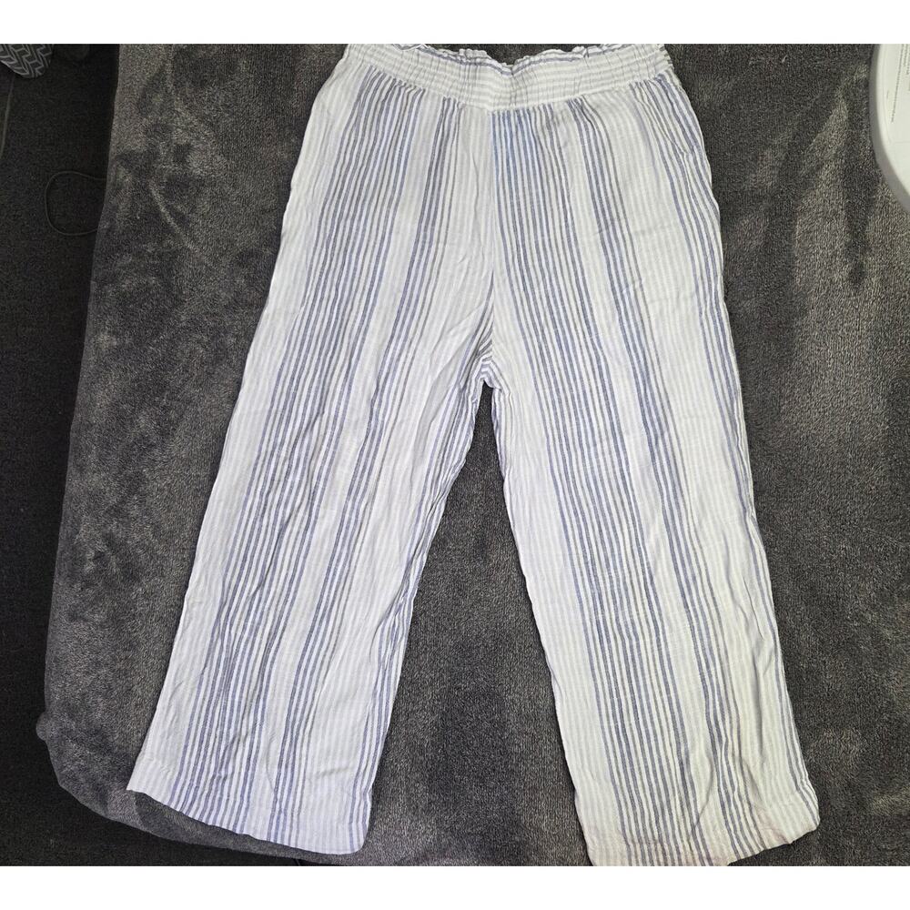 Dex Linen Blend Wide Leg Pants Striped Gray Blue And White Size M